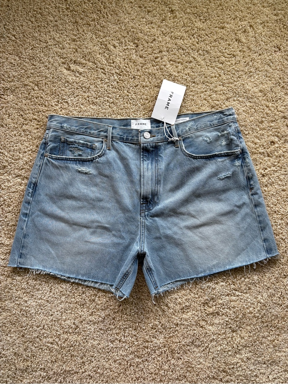NWT FRAME Le Super High Denim Shorts - Rossum 2 Year Destruct Size 34